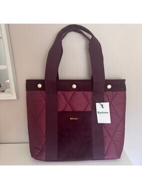 Barbour Burgundy Red Quilted Healy Tote Bag NEW